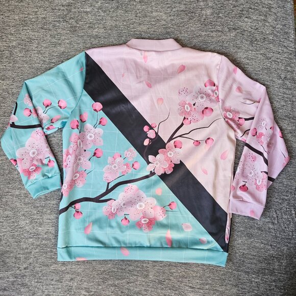 Vapor95 All-Over-Print Floral Cherry Blossoms Bomber Jacket Size 2XL Full Zip - Picture 2 of 9